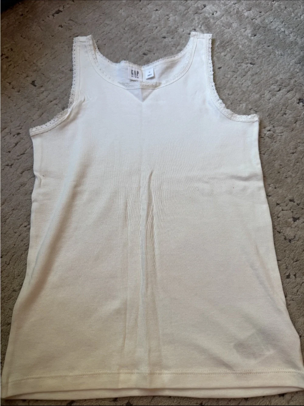 GAP Kids White Ribbed Tank with Lace Trim
